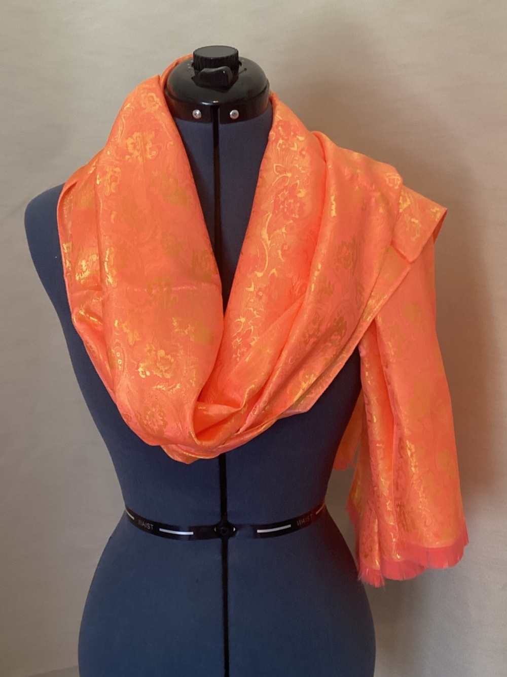 100% SILK Orange Floral Jacquard Women’s Scarf